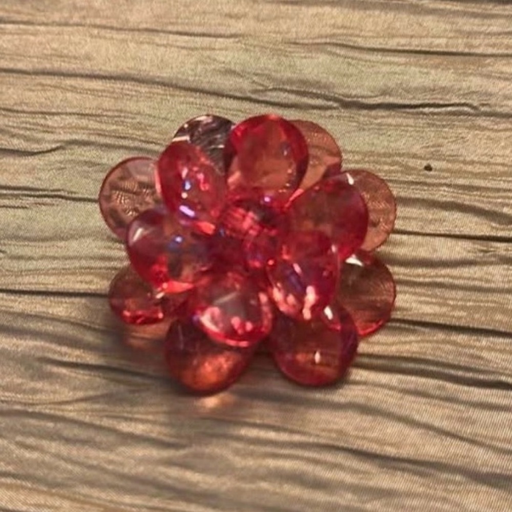 Red Floral Crystal Statement Ring
